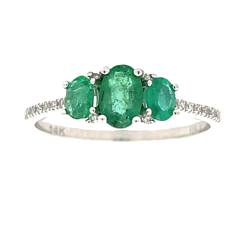 .43ct Emerald Diamond 3 Stone Ring 14KT White Gold