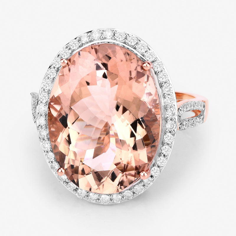 11.63 Carat Genuine Morganite and White Diamond 14K Rose Gold Ring