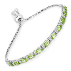 4.65 Carat Genuine Peridot and White Topaz .925 Sterling Silver Bracelet