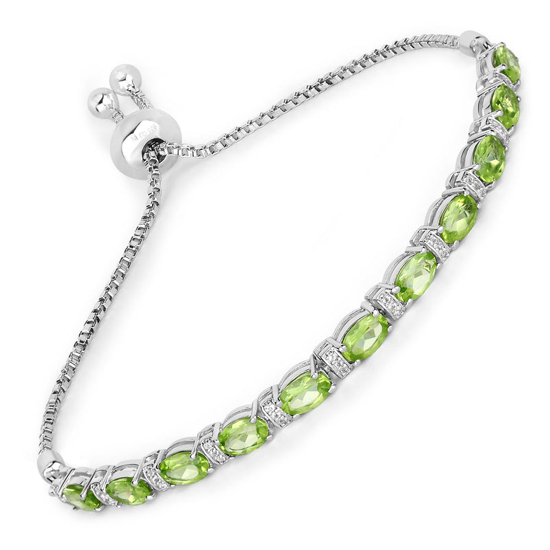 4.65 Carat Genuine Peridot and White Topaz .925 Sterling Silver Bracelet