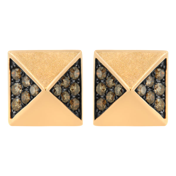 14K Rose Gold 1/4 Cttw Brown Diamond Pyramid Stud Earring (Brown Color, SI1-SI2 Clarity)