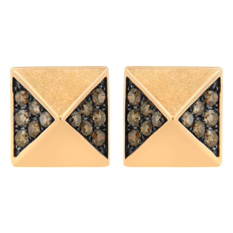 14K Rose Gold 1/4 Cttw Brown Diamond Pyramid Stud Earring (Brown Color, SI1-SI2 Clarity)