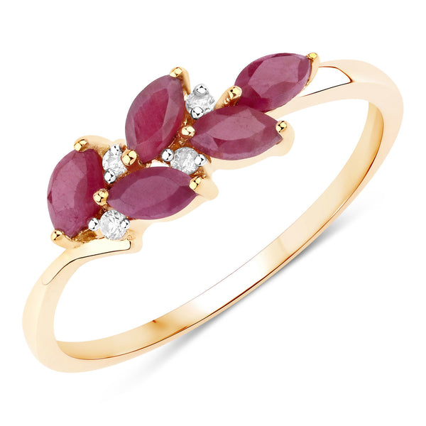 0.68 Carat Indian Ruby And Created White Sapphire 10K Yellow Gold Ring