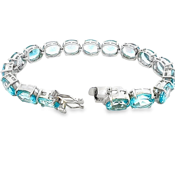 59.00ct Blue Topaz Tennis Bracelet Sterling Silver