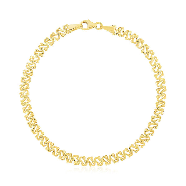 14k Yellow Gold High Polish Textured Fancy Chain Bracelet (4mm)