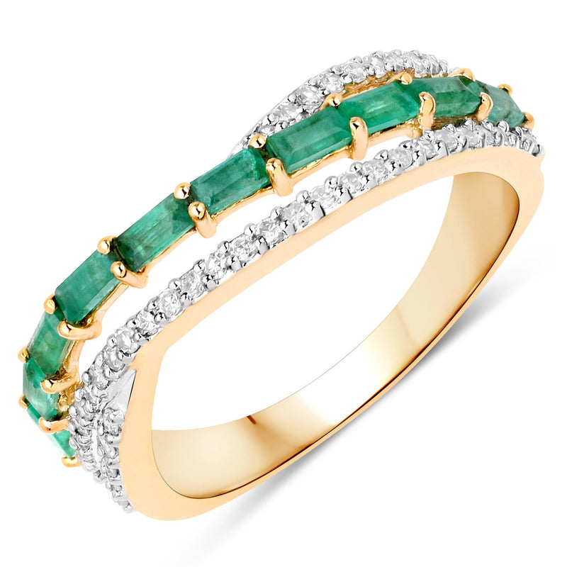 0.72 Carat Genuine Zambian Emerald and White Diamond 10K Yellow Gold Ring