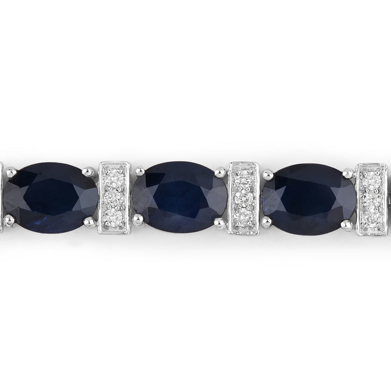 26.72 Carat Genuine Blue Sapphire and White Diamond 14K White Gold Bracelet