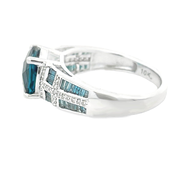 .50ct London Blue Topaz Diamond Ring 10KT White Gold