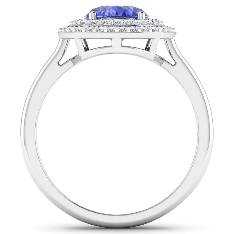 2.02 Carat Genuine Tanzanite and White Diamond 14K White Gold Ring