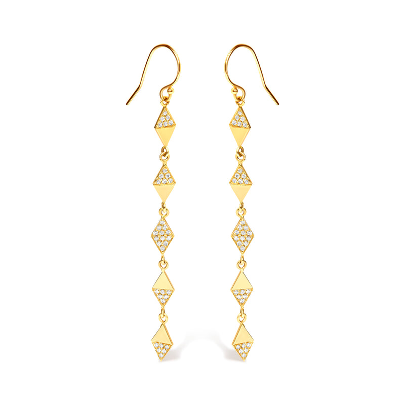 14K Yellow Gold 1/3 Cttw Diamond Studded Kite Drop and Dangle Earrings (H-I Color, SI2-I1 Clarity)