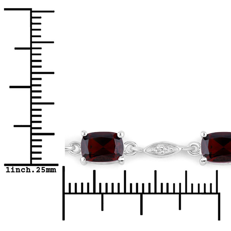 7.12 Carat Genuine Garnet and White Topaz .925 Sterling Silver Bracelet