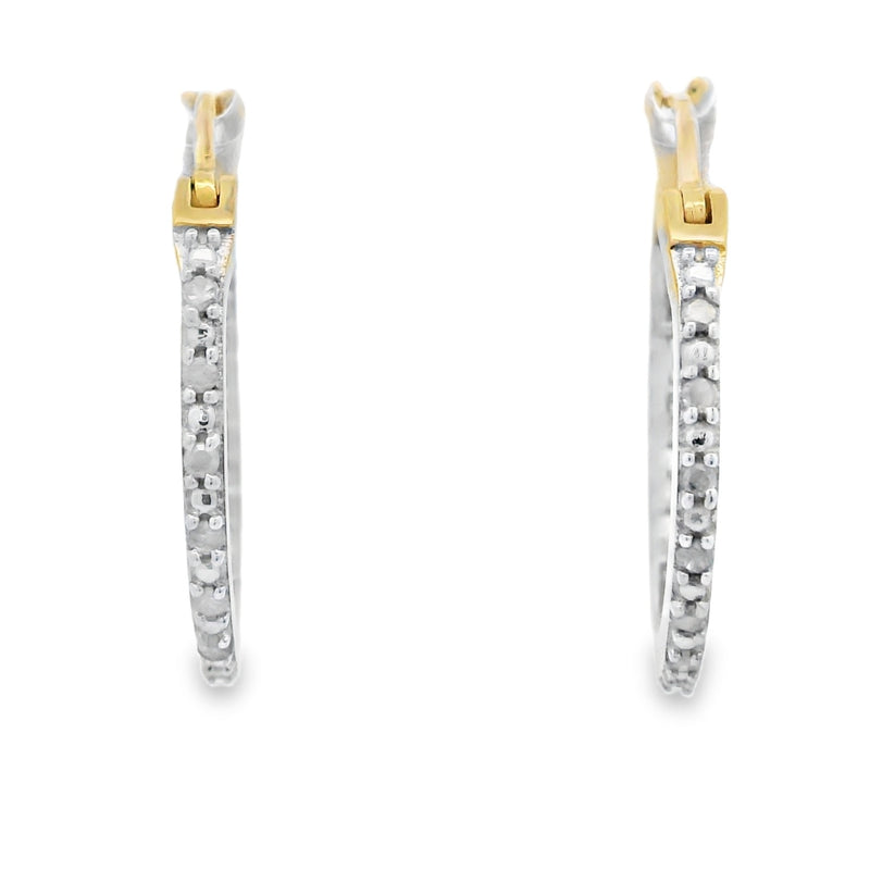 Genuine .25ct Diamond Hoop Earrings 10KT Yellow Gold