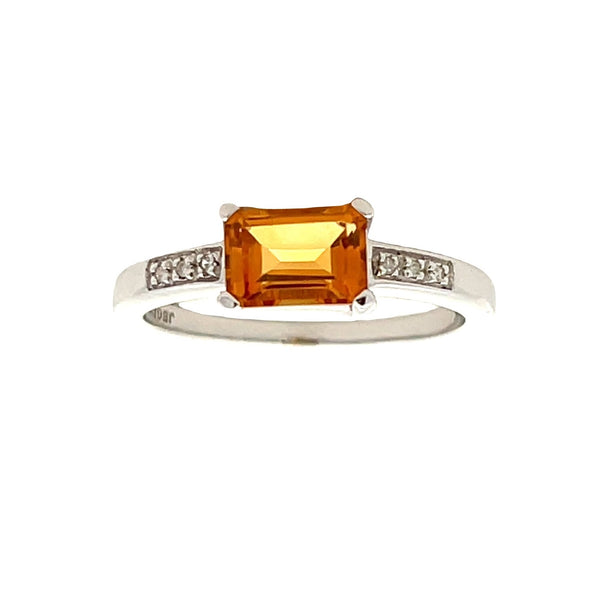 Genuine .77ct Citrine Diamond Ring 10KT White Gold