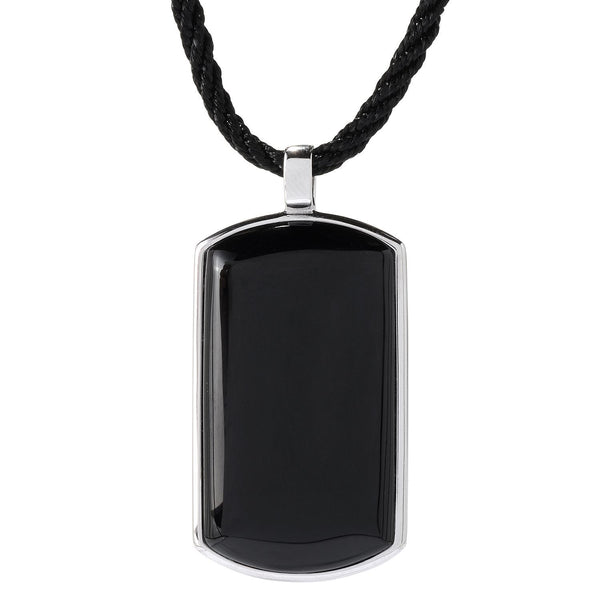 V3 Jewelry Black Agate Sterling Silver Dog Tag Pendant with 18"Cord