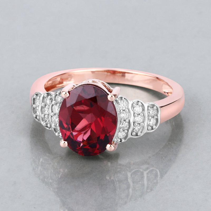 2.87 Carat Genuine Rhodolite and White Diamond 14K Rose Gold Ring