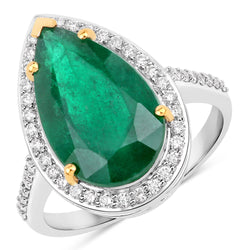 IGI Certified 5.94 Carat Genuine Zambian Emerald and White Diamond 14K Yellow & White Gold Ring