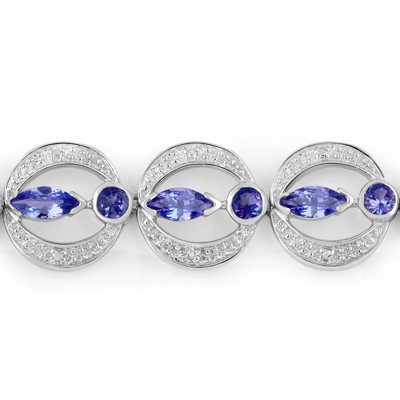 1.70 Carat Genuine Tanzanite and White Diamond .925 Sterling Silver Bracelet