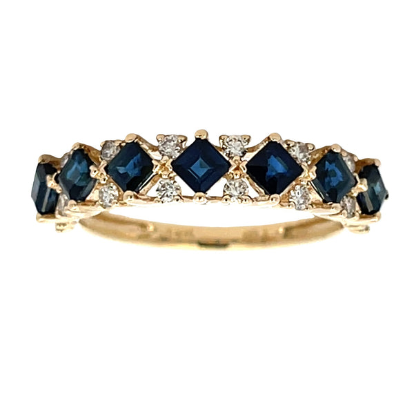 Sapphire Diamond Wedding Band Ring 14KT Yellow Gold