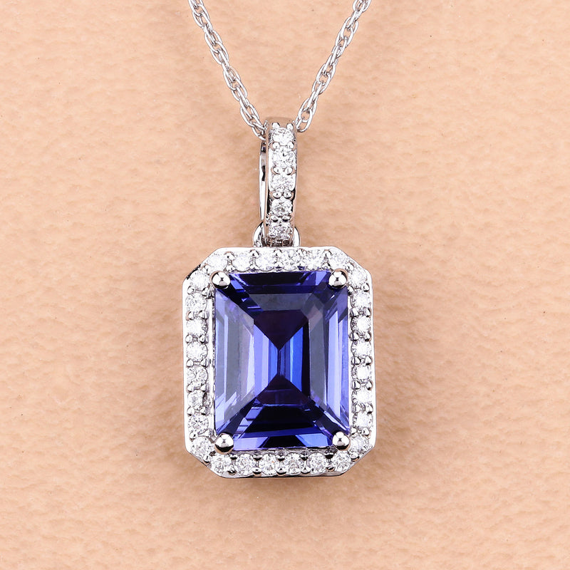 2.28 Carat Genuine Tanzanite and White Diamond 14K White Gold Pendant