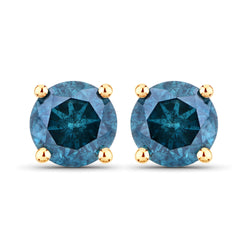 0.63 Carat Genuine Blue Diamond 14K Yellow Gold Earrings