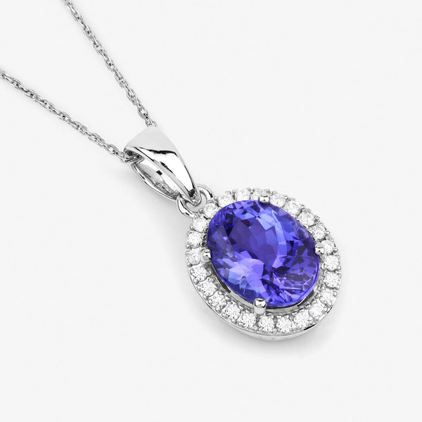 2.50 Carat Genuine Tanzanite and White Diamond 14K White Gold Pendant