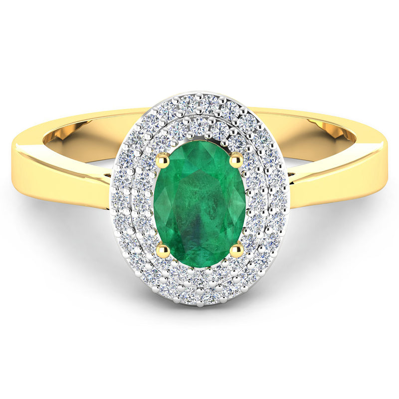 0.88 Carat Genuine Zambian Emerald  and White Diamond 14K Yellow Gold Ring