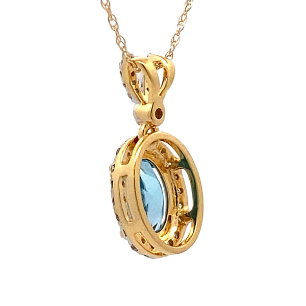 Blue Topaz Diamond Fashion Pendants 14KT Yellow Gold