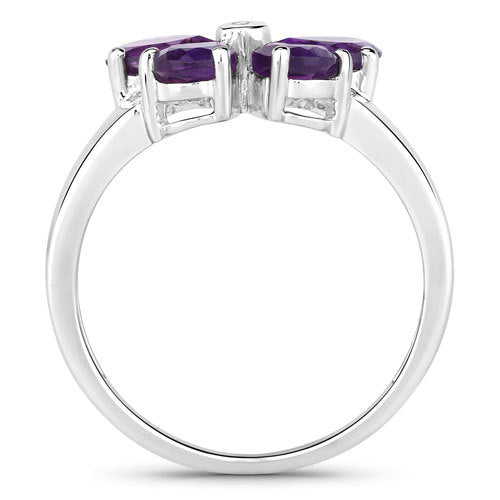 1.35 Carat Genuine Amethyst and Created White Sapphire .925 Sterling Silver Ring