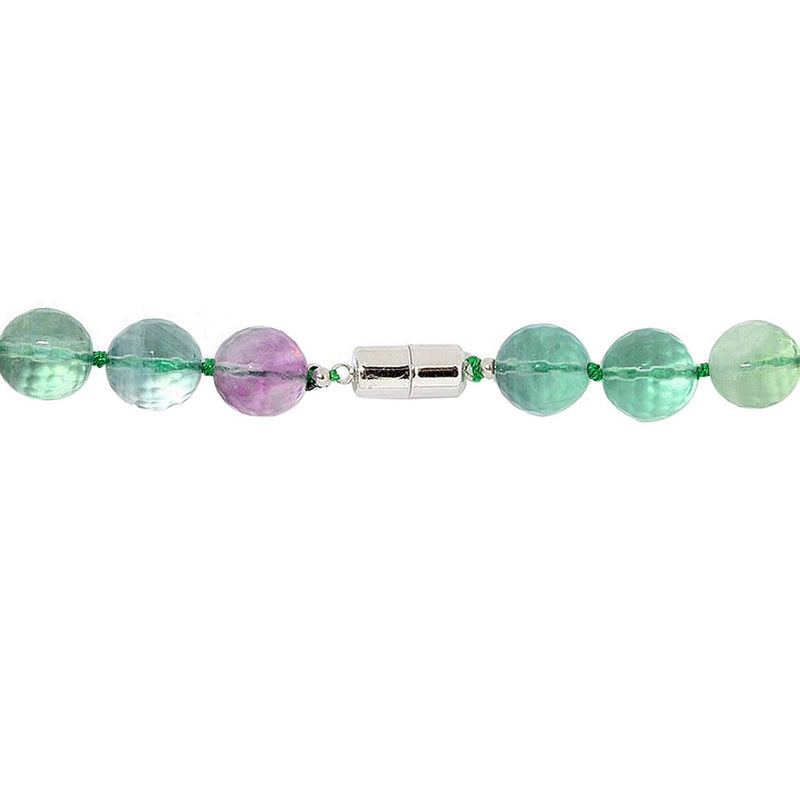 V3 Jewelry Sterling Silver with Faceted Fluorite Beaded Necklace with Magnetic Clasp