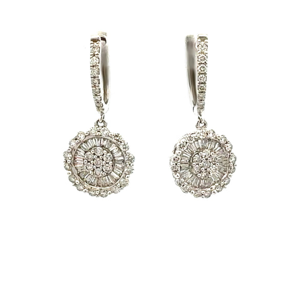 Natural 1.25ct Diamond Dangle Earrings 14KT White Gold