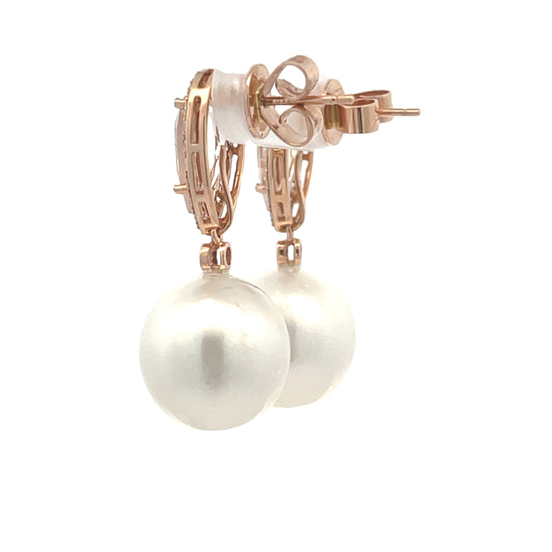 South Sea Pearl Diamond Dangle Earrings 18KT Rose Gold