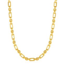 Rounded Rectangular Link Necklace with Textured Round Links in 14k Yellow Gold