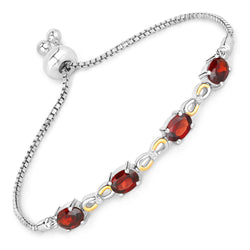 3.47 Carat Genuine Garnet and White Topaz .925 Sterling Silver Bracelet