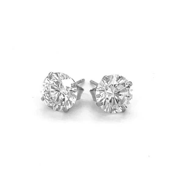 14k White Gold Stud Earrings with White Hue Faceted Cubic Zirconia