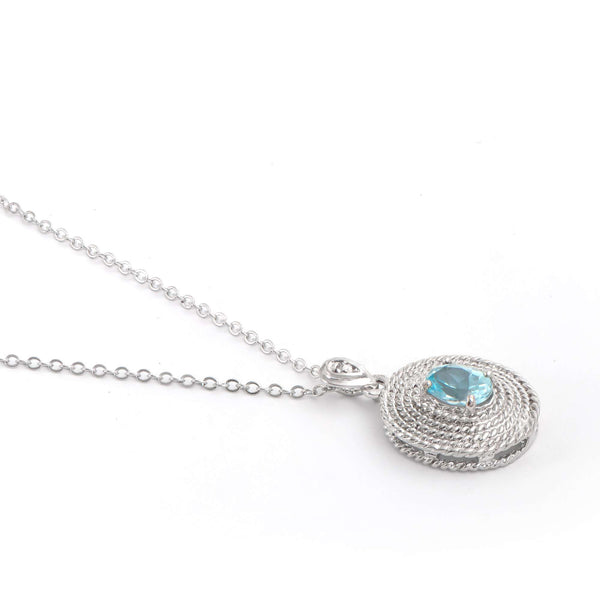 1.32 ctw Blue Topaz & Diamonds Rhodium Plated Designer Pendant 18 in