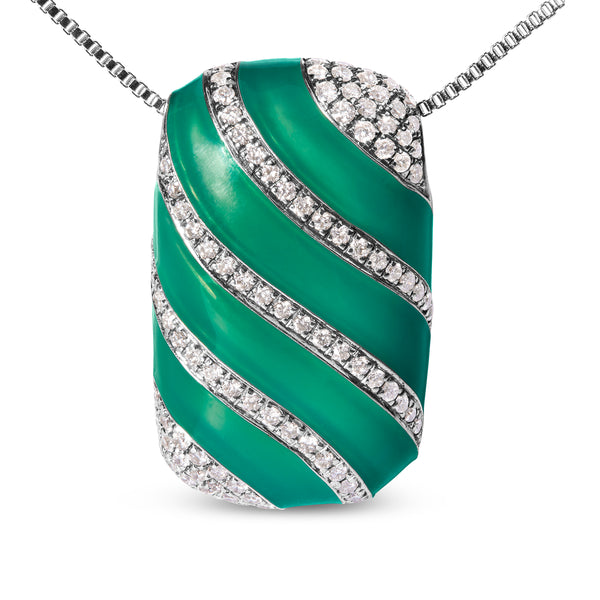 .925 Sterling Silver Turquoise Enamel and 1/2 Cttw Diamond Block 18" Pendant Necklace (F-G Color, VS1-VS2 Clarity)