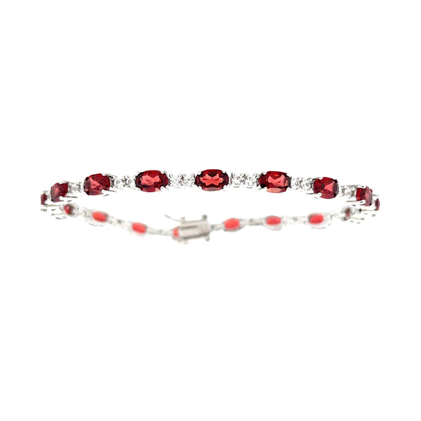 Garnet Created Sapphire Tennis Bracelet Sterling Silver