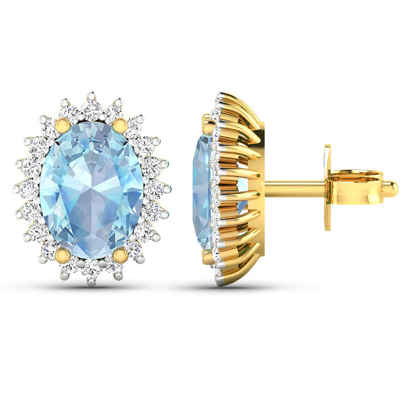 2.36 Carat Genuine Aquamarine and White Diamond 14K Yellow Gold Earrings