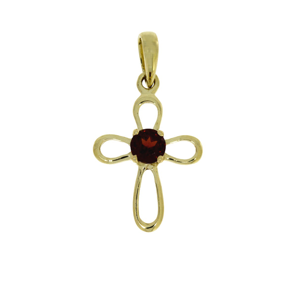 .04ct Garnet Cross Religious Pendant 10KT Yellow Gold