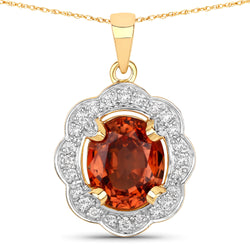 5.29 Carat Genuine Orange Sapphire and White Diamond 14K Yellow Gold Pendant