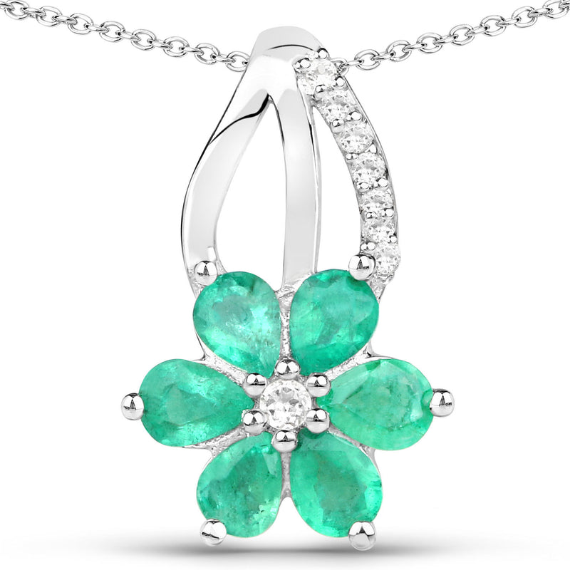 3.61 Carat Genuine Emerald and White Topaz .925 Sterling Silver Set (Ring, Earrings, and Pendant )