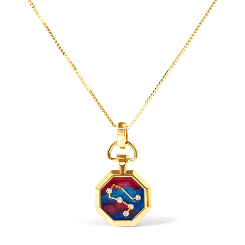 18K Yellow Gold Diamond Gemini Constellation with Red and Blue Enamel 18" Inch Pendant Necklace (H-I Color, SI2-I1 Clarity)