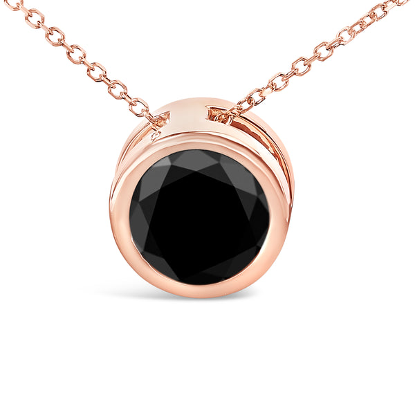 14K Rose Gold 7.0 Cttw Bezel-Set Black Round Diamond Solitaire Pendant Necklace (Black Color, I2-I3 Clarity) - 18"