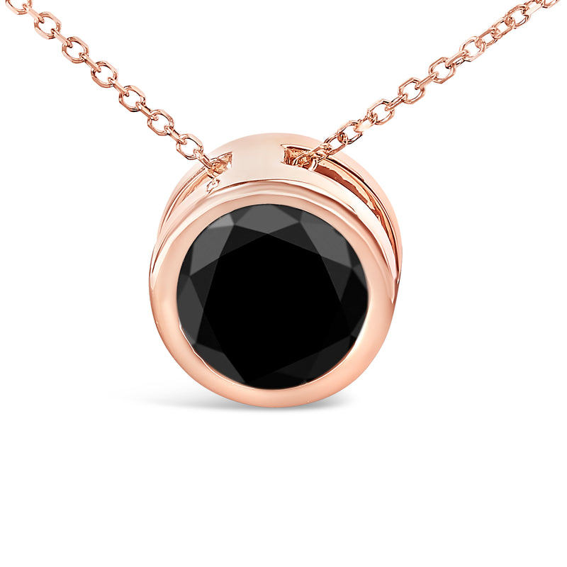 14K Rose Gold 7.0 Cttw Bezel-Set Black Round Diamond Solitaire Pendant Necklace (Black Color, I2-I3 Clarity) - 18"