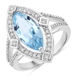 2.44 Carat Genuine Aquamarine and White Diamond 14K White Gold Ring