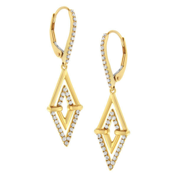 14K Yellow Gold 3/8 Cttw Double Triangle Drop and Dangle Diamond Earrings (G-H Color, SI1-SI2 Clarity)