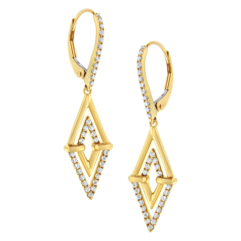 14K Yellow Gold 3/8 Cttw Double Triangle Drop and Dangle Diamond Earrings (G-H Color, SI1-SI2 Clarity)