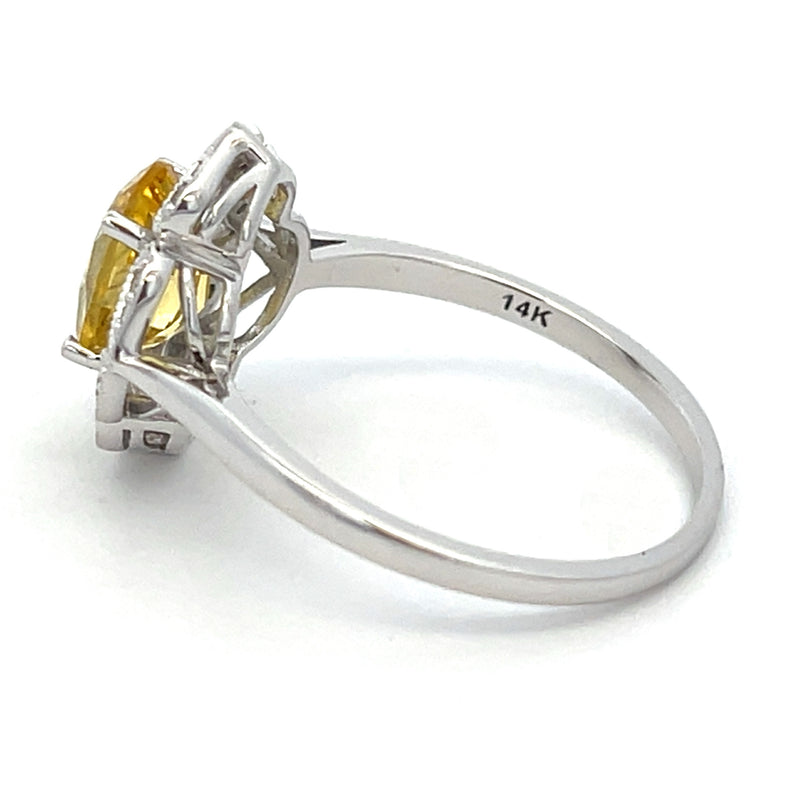 Natural 1.43ct Citrine Diamond Ring 14KT White Gold