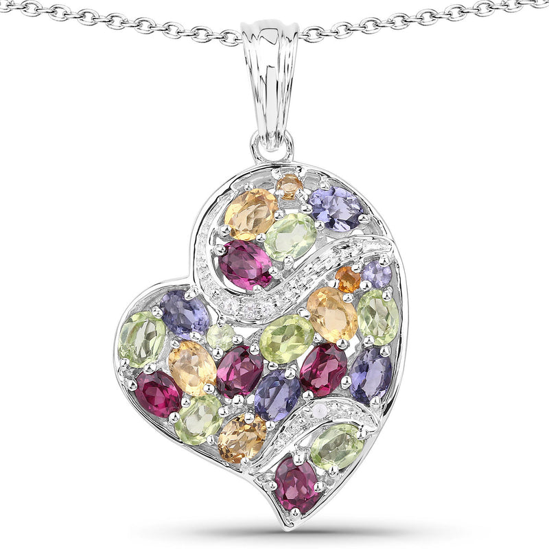 3.50 Carat Genuine Multi Stones .925 Sterling Silver Pendant