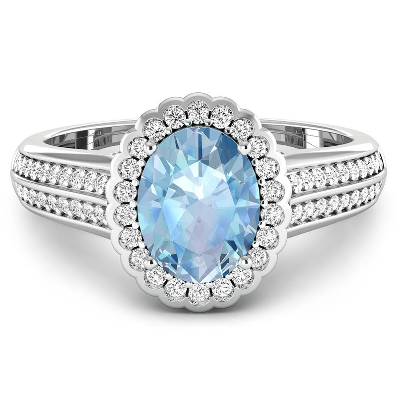 1.83 Carat Genuine Aquamarine and White Diamond 14K White Gold Ring